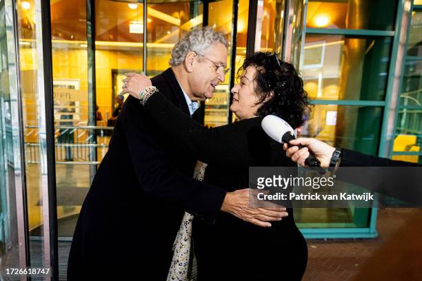 Caroline van der Plas from the BBB Party and Henk Krol greet one another outside the election council to deliver recommendation letters and an...