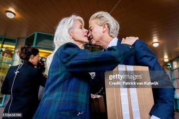 Mona Keijzer from the BBB Party and Geert Wilders from PVV arrive at the Election council to deliver recommendation letters and an election list on...