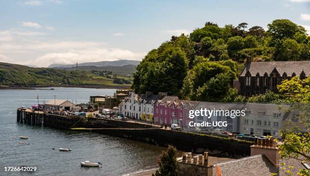 Portree, Isle of Skye, Scotland, UK, Portree harbor with colorful houses overlooking the bay.