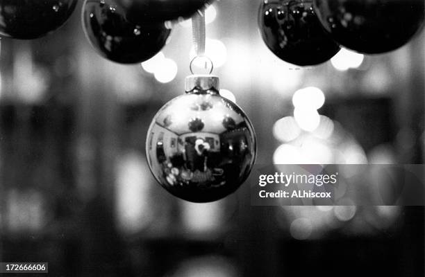 hanging christmas ornaments - black and white christmas stock pictures, royalty-free photos & images