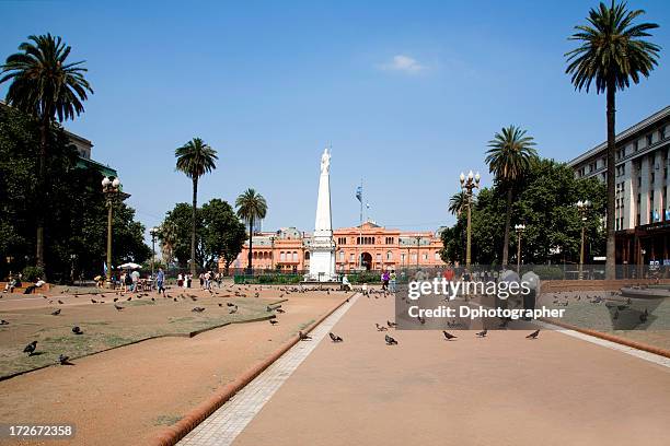 pigeons & people at casa rosada, buenos aires, argentina - plaza de mayo stockfoto's en -beelden