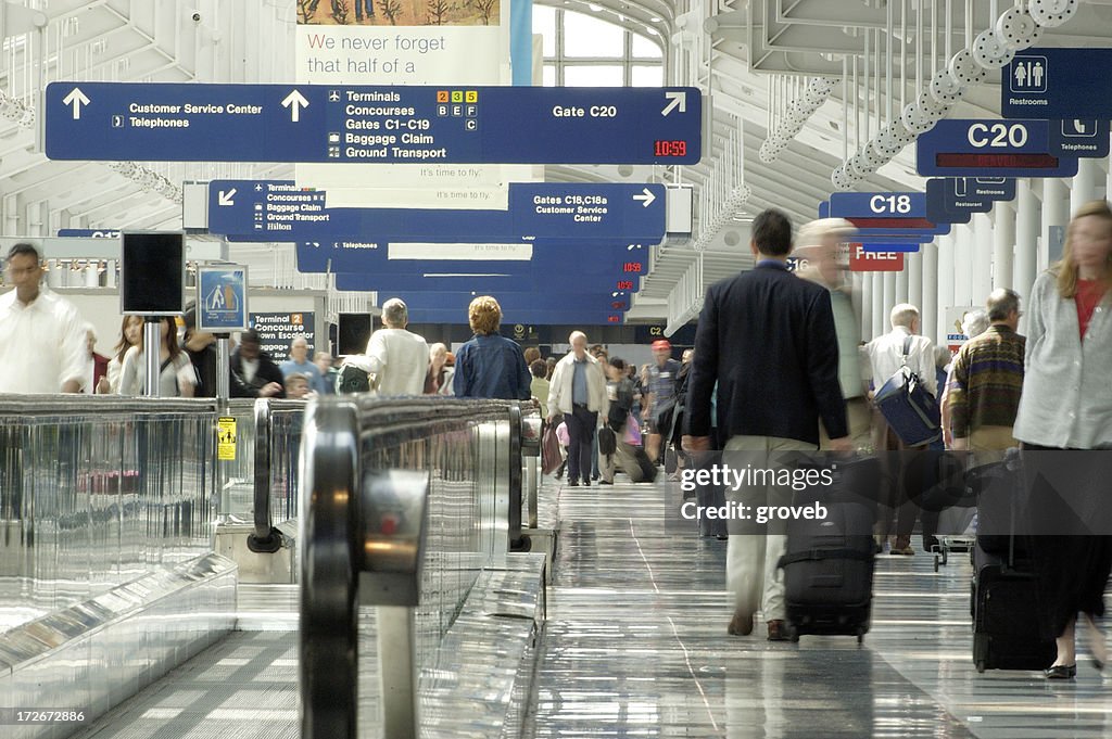 Busy airport travel day