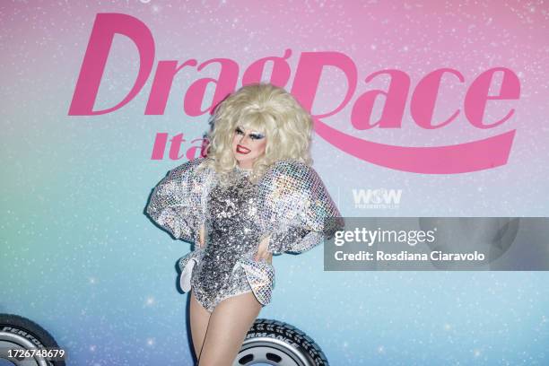 Silvana Della Magliana attends the photocall for the third season of MTv Drag Race Italy on October 09, 2023 in Milan, Italy.