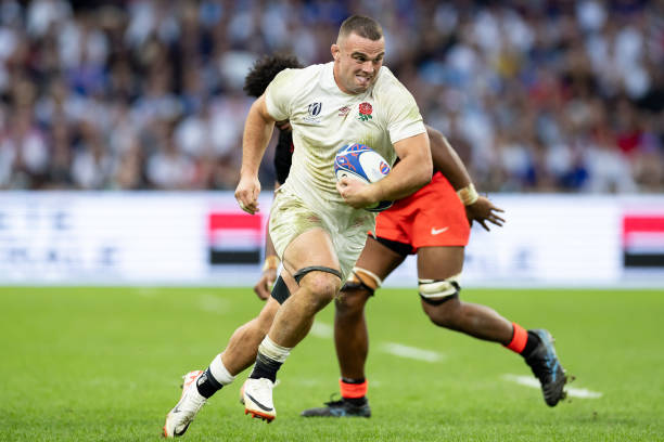 Ben Earl of England in action during the Rugby World Cup France 2023 Quarter Final match between England and Fiji at Stade Velodrome on October 15,...
