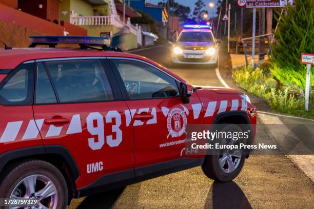 An emergency vehicle on October 9 in El Sauzal, Tenerife, Canary Islands, Spain. A new reactivation of the Tenerife fire has forced to raise to...