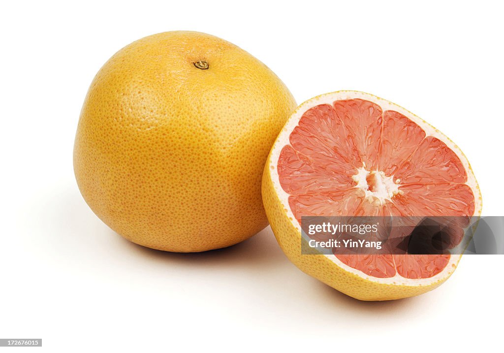 Pink Grapefruits Citrus Cut in Half Isolated on White Background