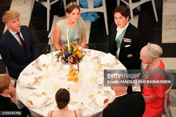 Norway's Princess Ingrid Alexandra , Denmark's Prince Christian and Queen Margrethe II of Denmark are seen during the celebration with a gala dinner...