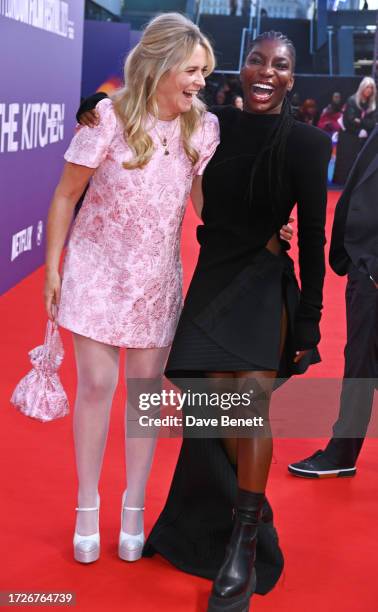 Edith Bowman and Michaela Coel attend the Closing Night Gala screening of "The Kitchen" during the 67th BFI London Film Festival at The Royal...