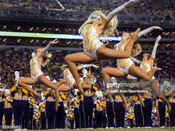 The LSU Golden Girls entertain the crowd during a game between the LSU Tigers and the Auburn Tigers on October 14 at Tiger Stadium in Baton Rouge,...