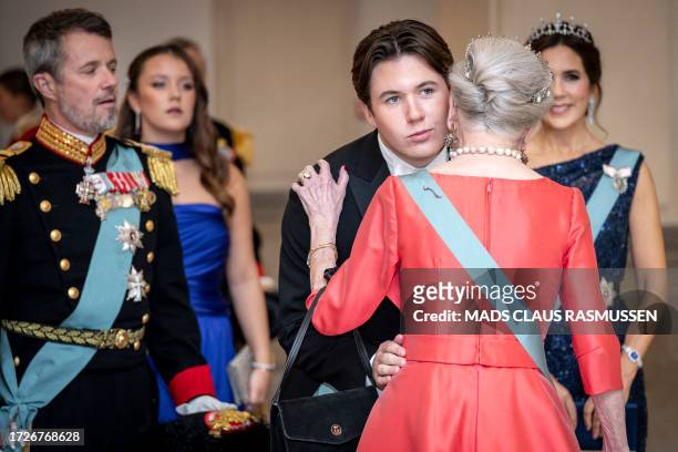 Denmark's Crown Prince Frederik, Princess Isabella, Prince Christian, Queen Margrethe II of Denmark and Crown Princess Mary are pictured as they...