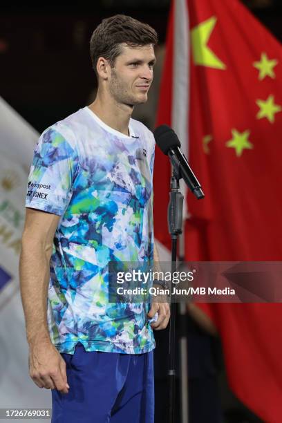 Hubert Hurkacz of Poland after the final match against Andrey Rublev of Russia on Day 14 of 2023 Shanghai Rolex Masters at Qi Zhong Tennis Centre on...