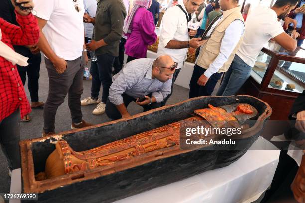 Coffins, papyri, sculptures and ornamental pieces dating back to the New Kingdom era are discovered in Tuna el Gebel district of Minya, Egypt on...