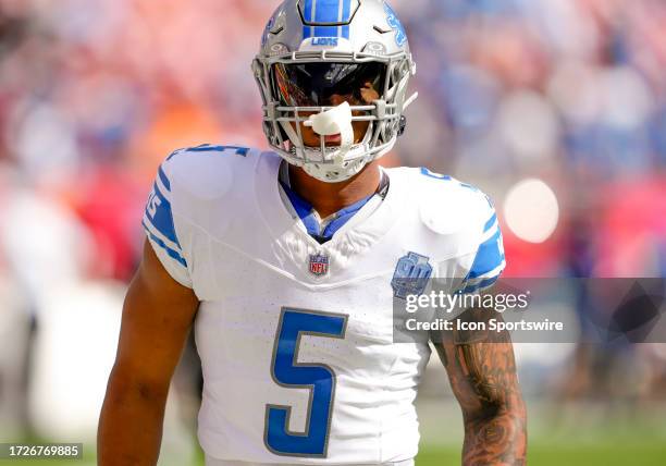 Detroit Lions running back David Montgomery during warmups of the NFL Football match between the Tampa Bay Bucs and Detroit Lions on October 15th...