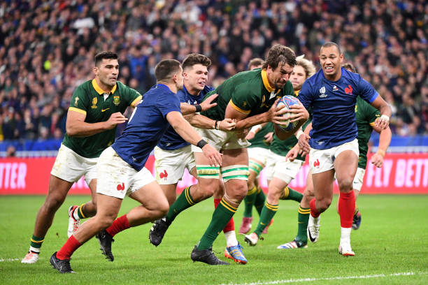 Eben ETZEBETH of South Africa during the Rugby World Cup 2023 quarter final match between France and South Africa at Stade de France on October 15,...