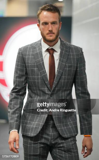 Anton Forsberg of the Ottawa Senators arrives at the arena prior to a game against the Tampa Bay Lightning at Canadian Tire Centre on October 15,...