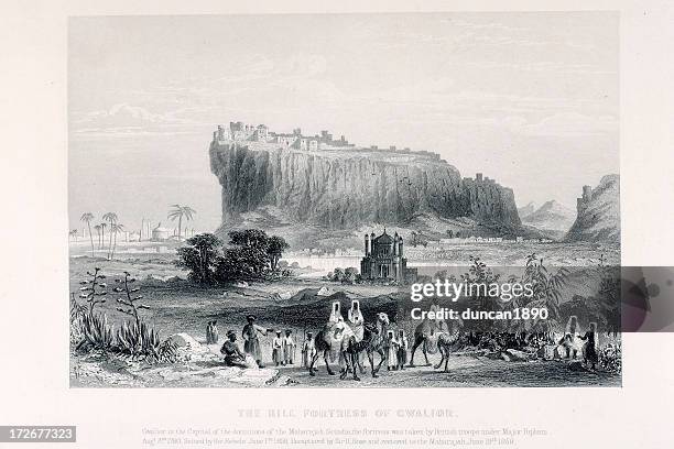 hill fortress of gwalior - casbah stock illustrations