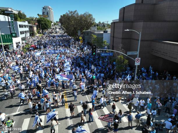 Thousands march as the The Simon Wiesenthal Center, the Museum of Tolerance, the Jewish Federation of Greater Los Angeles and other organizations...