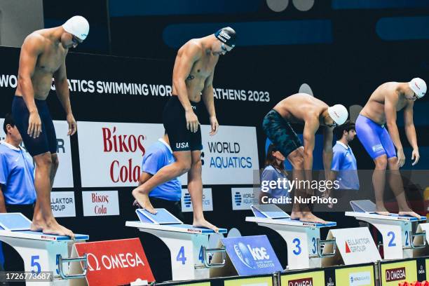 Men 50m Butterfly - Abdelrahman Sameh getting ready to face off Michael Andrew during the World Aquatics Swimming World Cup 2023 - Leg 2 - Day 3...