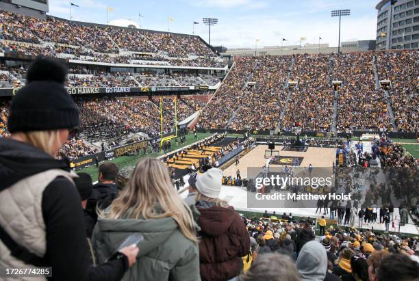 Fans attend the Crossover at Kinnick Event to watch the exhibition match-up between the Iowa Hawkeyes and the DePaul Blue Demons at Kinnick Stadium...