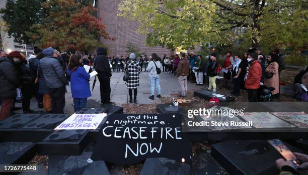 Group of Jewish friends organised a Shiva and a vigil to demand a cease fire at Matt Cohen Park at Bloor and Spadina in Toronto. October 15, 2023....