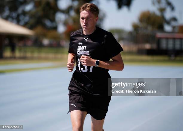 Sam Van Rooyen completes the 2km time trial during the 2023 AFL National Draft Combine held in Curtain Stadium at Curtain University on October 15th,...