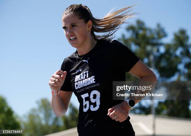 Georgie Cleaver completes the 2km time trial during the 2023 AFL National Draft Combine held in Curtain Stadium at Curtain University on October...