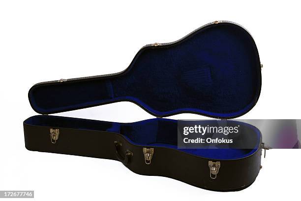 vacío abrió la guitarra negra caso aislado en blanco - guitar case fotografías e imágenes de stock