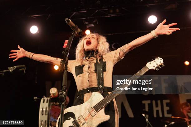October 15: Sarah Blackwood of Walk Off The Earth performs live on stage during a concert at Astra on October 15, 2023 in Berlin, Germany.