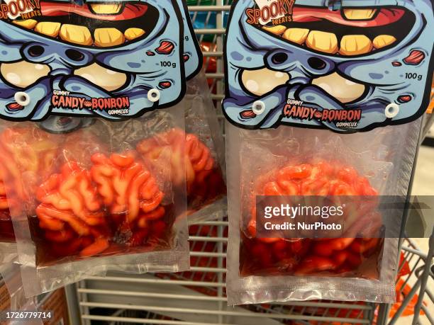 Candy in the shape of a brain displayd for Halloween at a shop in Toronto, Ontario, Canada, on October 13, 2023.