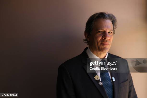 Fernando Haddad, Brazil's finance minister, following an interview at the annual meetings of the International Monetary Fund and World Bank in...