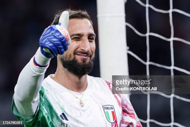 Italian's goalkeeper Gianluigi Donnarumma gesticulate during the Euro 2024 Qualifier Group C match Italy vs Malta. Italy won 4-0.
