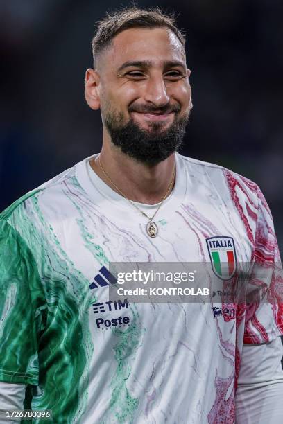 Italian's goalkeeper Gianluigi Donnarumma looks during the Euro 2024 Qualifier Group C match Italy vs Malta. Italy won 4-0.