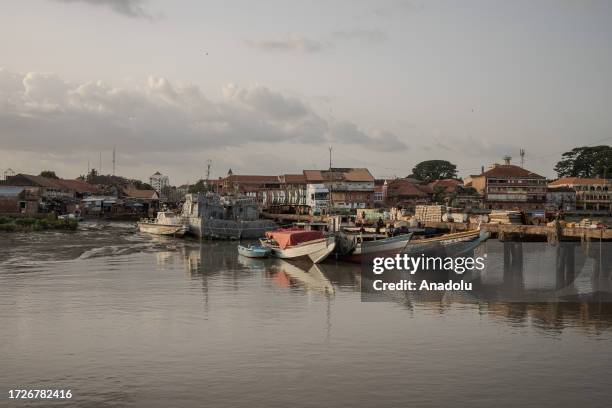 General view of the port of Bissau as daily life continues in Bissau, the capital of Guinea-Bissau on October 05, 2023. Located on the shores of the...