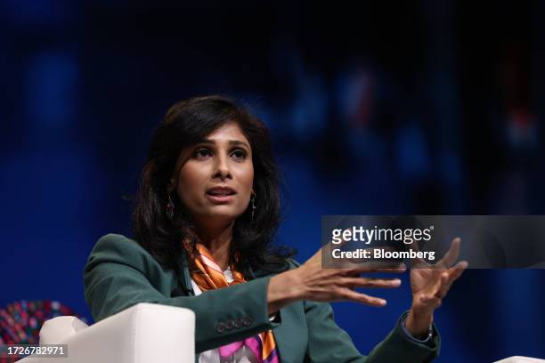 Gita Gopinath, first deputy managing director of International Monetary Fund , during a panel session at the annual meetings of the International...