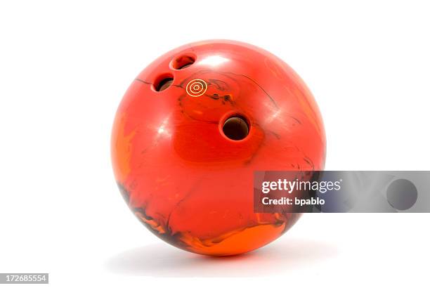 photograph of red marbled bowling ball - bowling ball stock pictures, royalty-free photos & images