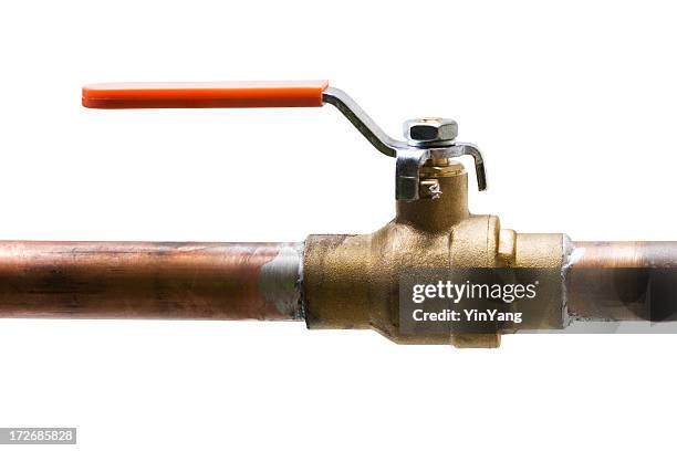 copper water pipe, shut off valve isolated on white background - machine valve stock pictures, royalty-free photos & images