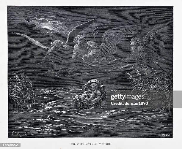 child moses on the nile - moses stock illustrations