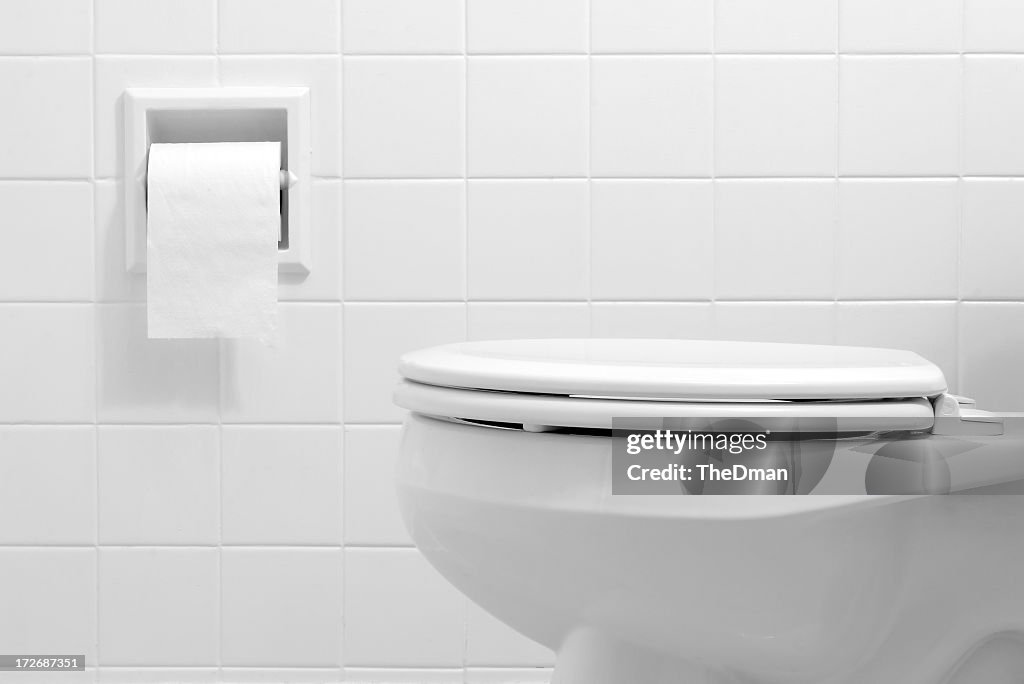 Clean, white bathroom toilet with the lid closed