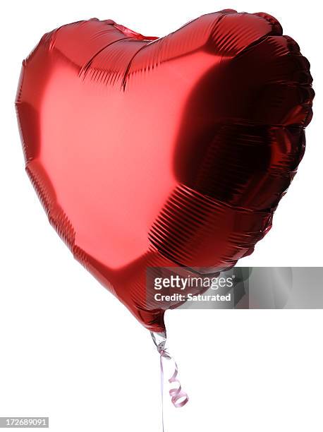 heart shaped red balloon on white background - helium stockfoto's en -beelden