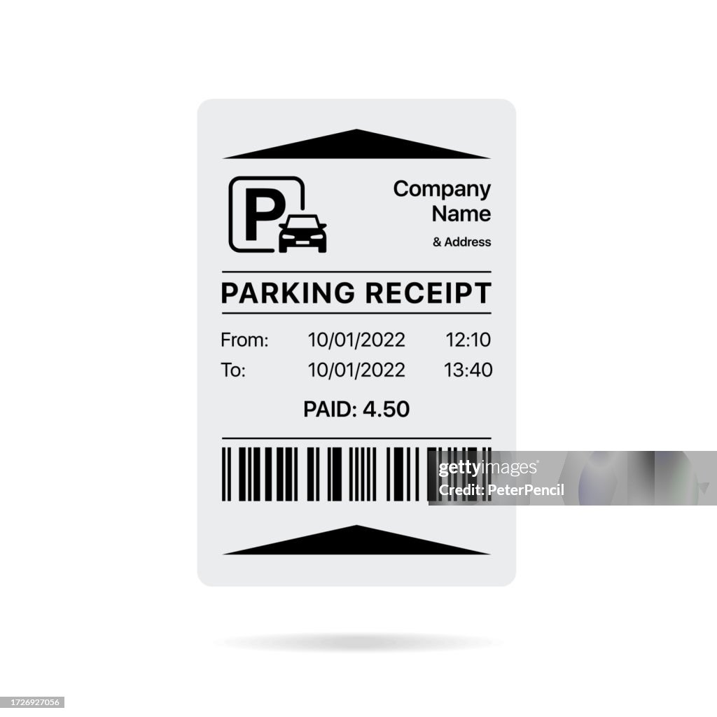Parking Receipt Template. Car Parking Ticket, Entrance and Exit. Parking Cost. Vector Illustration