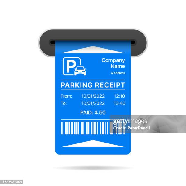 parking receipt template. car parking ticket, entrance and exit. parking cost. vector illustration - billing and coding icon stock illustrations