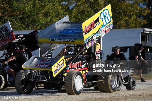 Justin Peck Buch Motorsports rolls through the pits before the High Limit Series race on October 10 at Lincoln Park Speedway in Putnamville, Indiana.