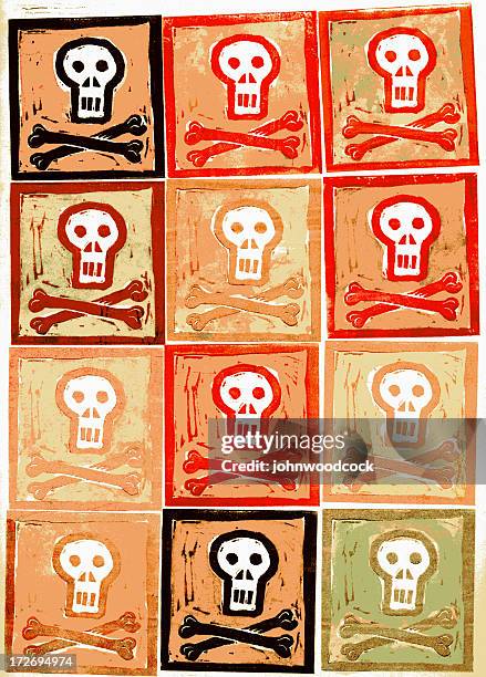 totenkopf hintergrund. - linoleum stock-grafiken, -clipart, -cartoons und -symbole