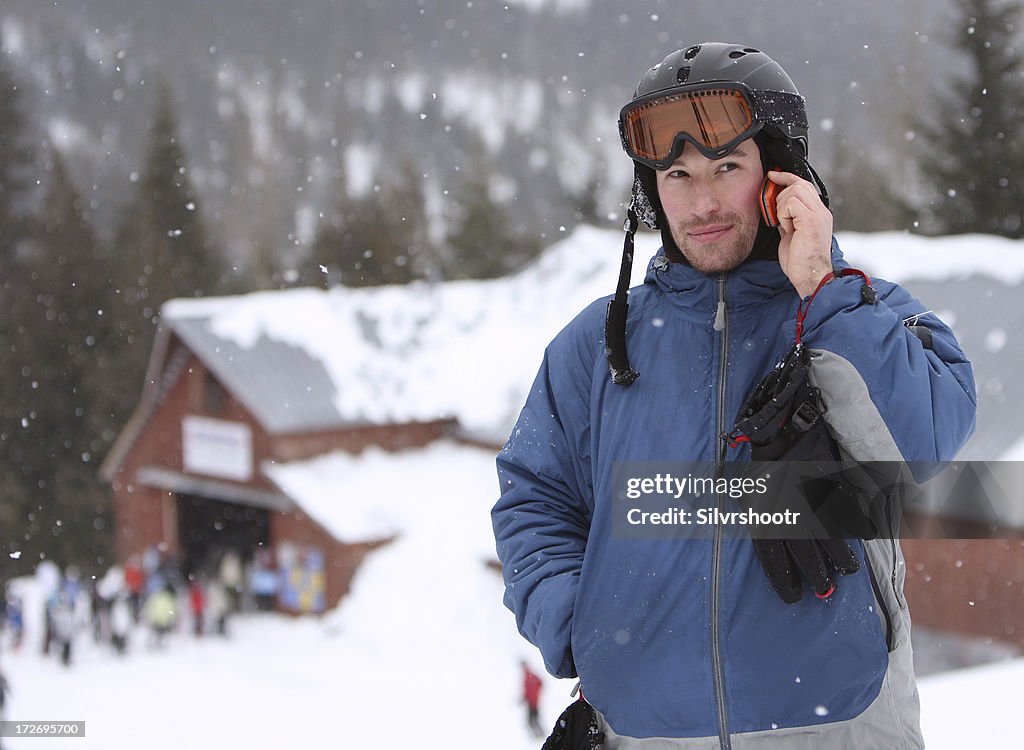 Snowboarder on cell phone