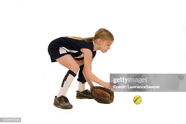 young female softball player - softball glove stock pictures, royalty-free photos & images