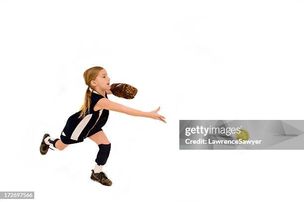 young female softball player - softball glove stock pictures, royalty-free photos & images