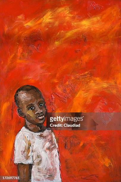 african boy on red background - children painting stock illustrations
