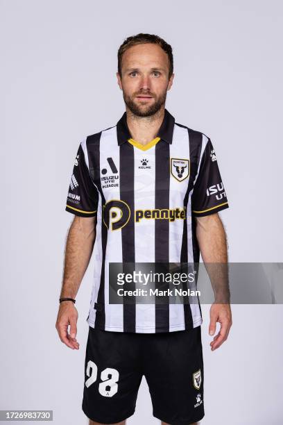 Valere Germain poses during a Macarthur FC A-League Men's headshots session at Fairfield Showgrounds on October 09, 2023 in Fairfield, Australia.