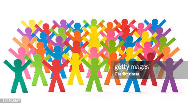 crowd in pastel colors - paper man stock pictures, royalty-free photos & images