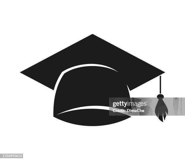 illustrazioni stock, clip art, cartoni animati e icone di tendenza di mortarboard, berretto accademico, berretto laureato, berretto oxford - icona vettoriale della siluetta ritagliata - tocco accademico